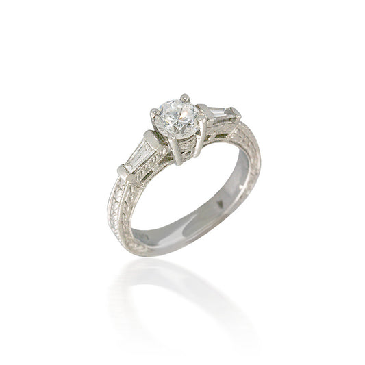 Vintage Style Three Stone Diamond Engagement Ring