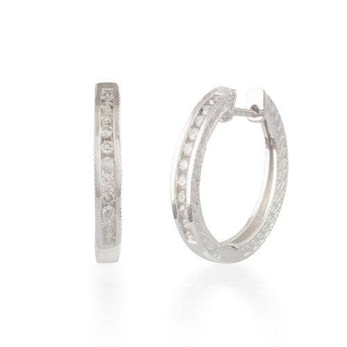 0.25ctw Engraved Diamond Hoop Earrings