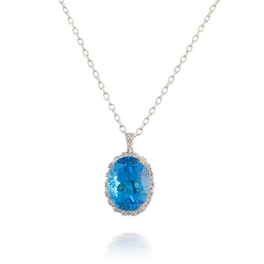 Huge Oval Blue Topaz and Diamond Pendant