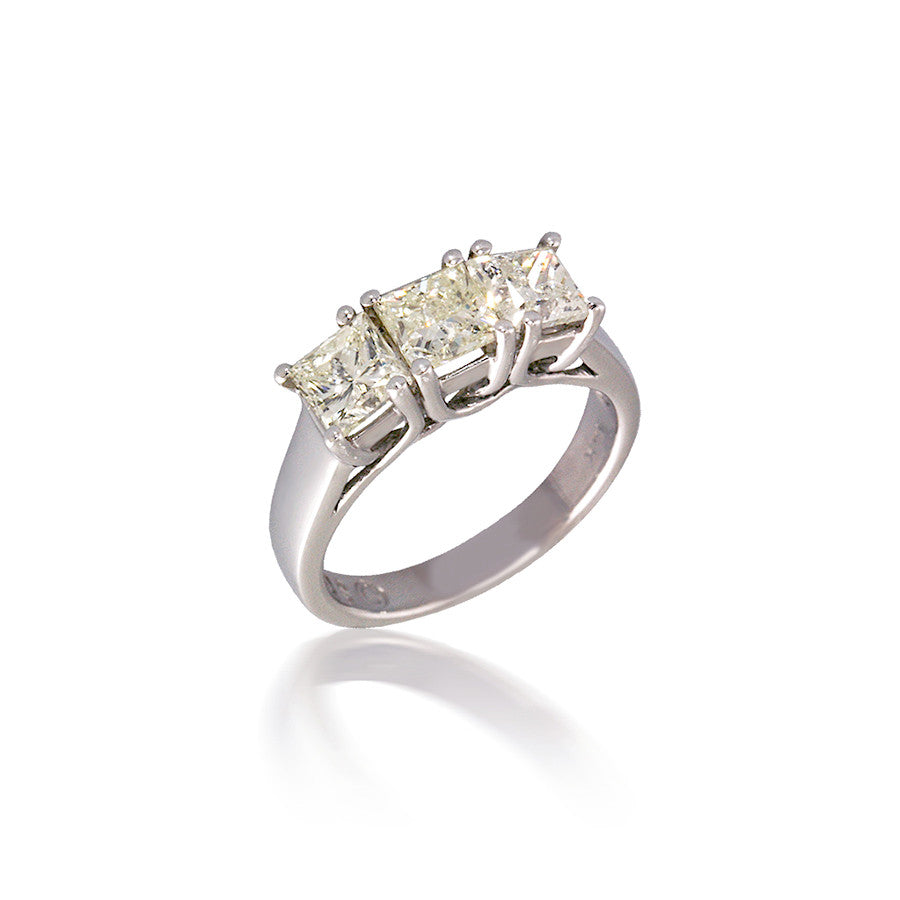 Lucida Three Stone Princess Diamond Engagement Ring in White Gold