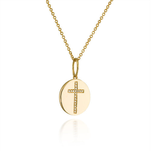 Yellow Gold Disc Diamond Cross Pendant