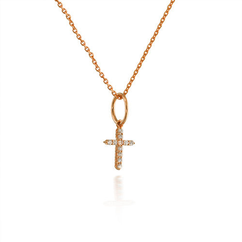 Tiny Rose Gold Diamond Cross Pendant