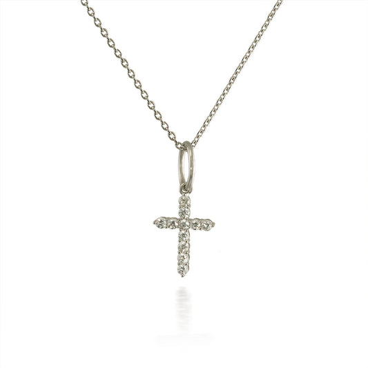 Tiny White Gold Diamond Cross Pendant