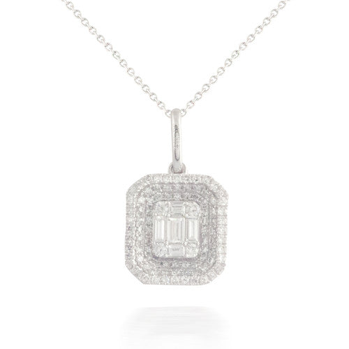 Grooved Baguette and Round Diamond Pendant