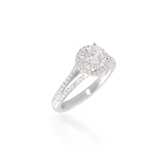 Diamond Halo Engagement Ring with Split-Shank