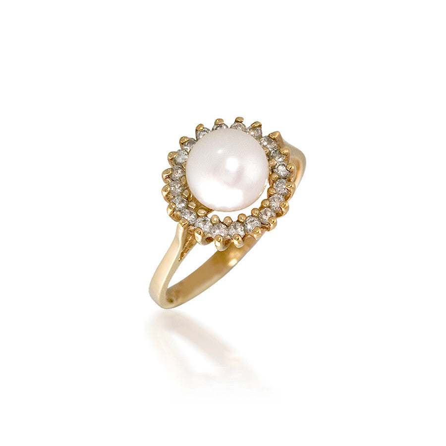 Pearl Diamond Halo Ring