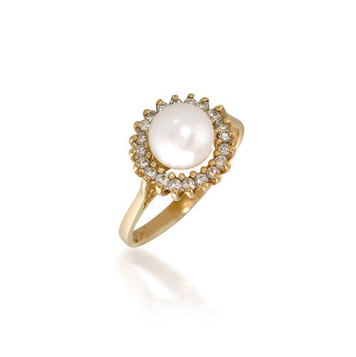 Pearl Diamond Halo Ring