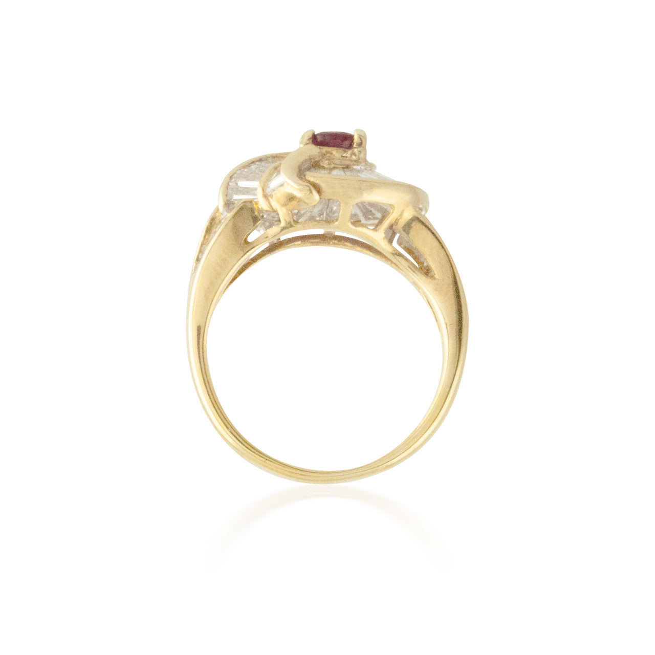 Ruby and Baguette Diamond Halo Ring