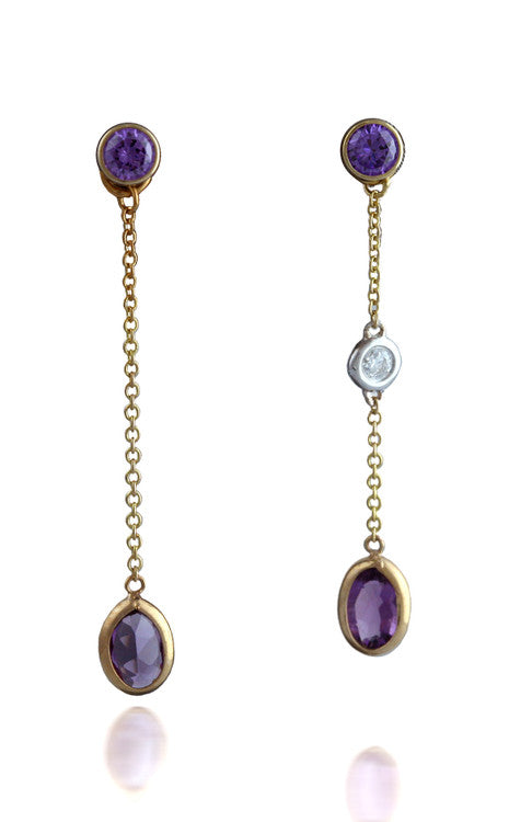 Oval Amethyst and Diamond Dangle Earrings