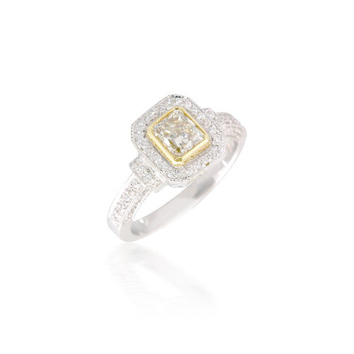 Octagon Halo Engagement Ring with Yellow Diamond