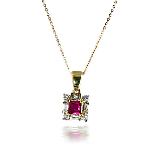 Square Ruby and Diamond Pendant