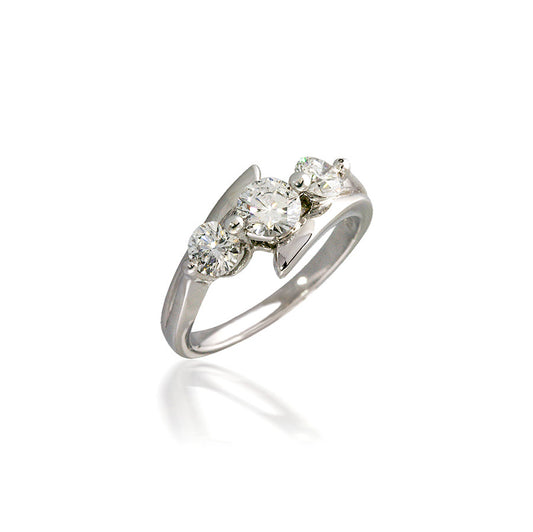 Three Stone Round Diamond Bypass Engagement Ring