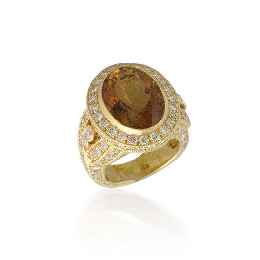 Oval Citrine Ring with Diamond Halo