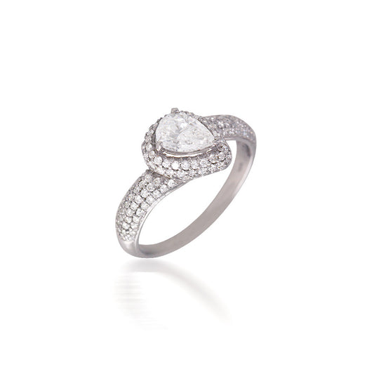 Pear-Shaped Pave Halo Bypass Engagement Ring