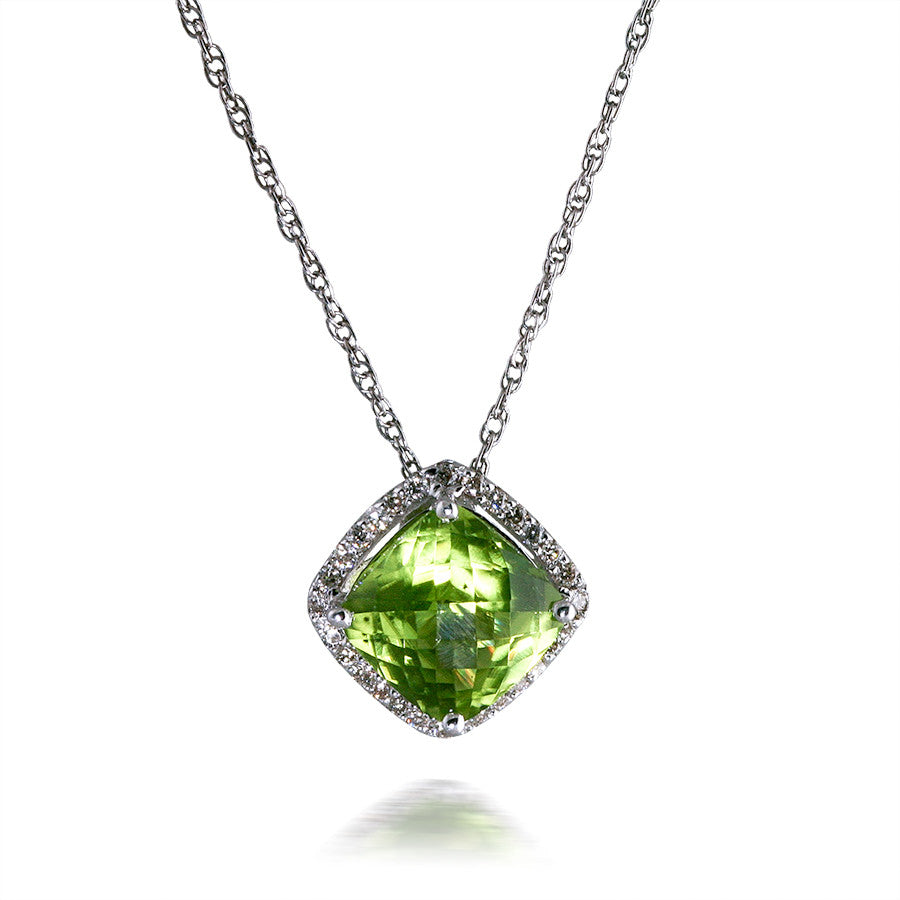 Cushion Peridot and Diamond Pendant