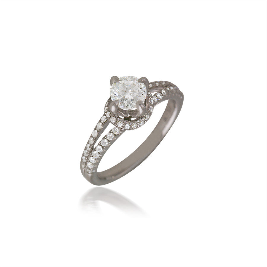 Banded Diamond Halo Engagement Ring with Split-Shank