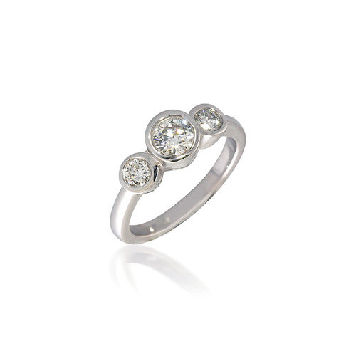 Three Stone Bezel Set Round Diamond Engagement RIng