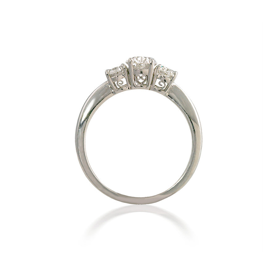 Three Stone Oval Engagement Ring with Filigree Detail