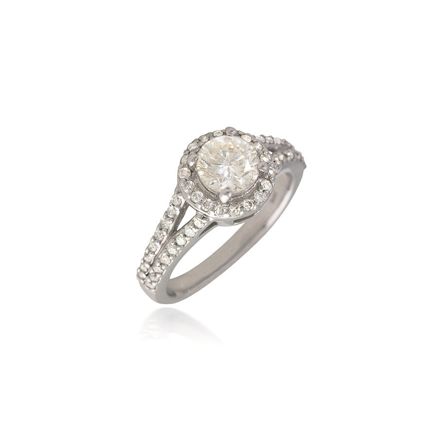 Round Diamond Halo Engagement Ring with Split-Shank