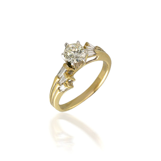 Round and Baguette Diamond Bypass Engagement Ring