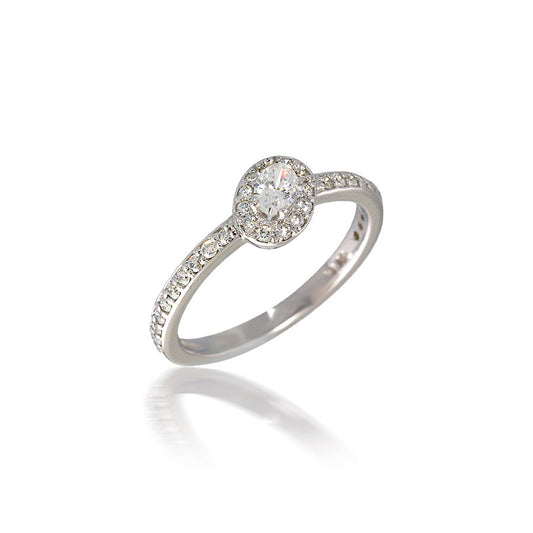 Off-Set Oval Halo Engagement Ring