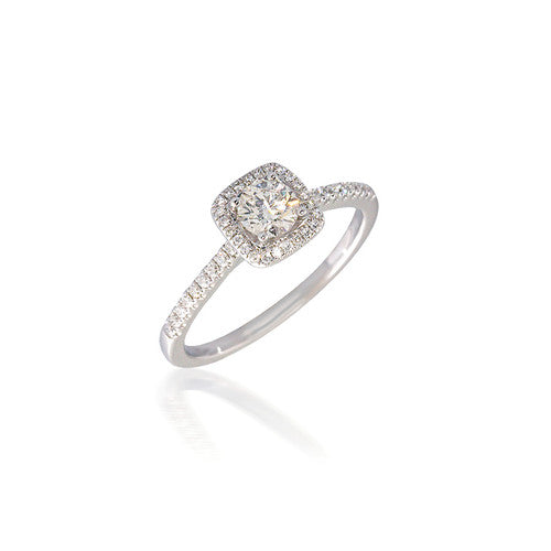 Round Diamond Engagement Ring with Cushion Halo