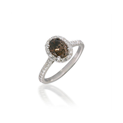 Oval Brown Diamond Engagement Ring with Halo