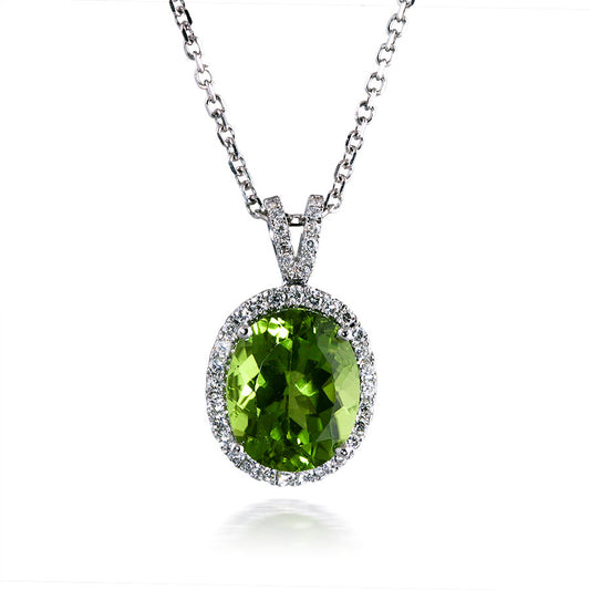 Huge Oval Peridot and Diamond Pendant