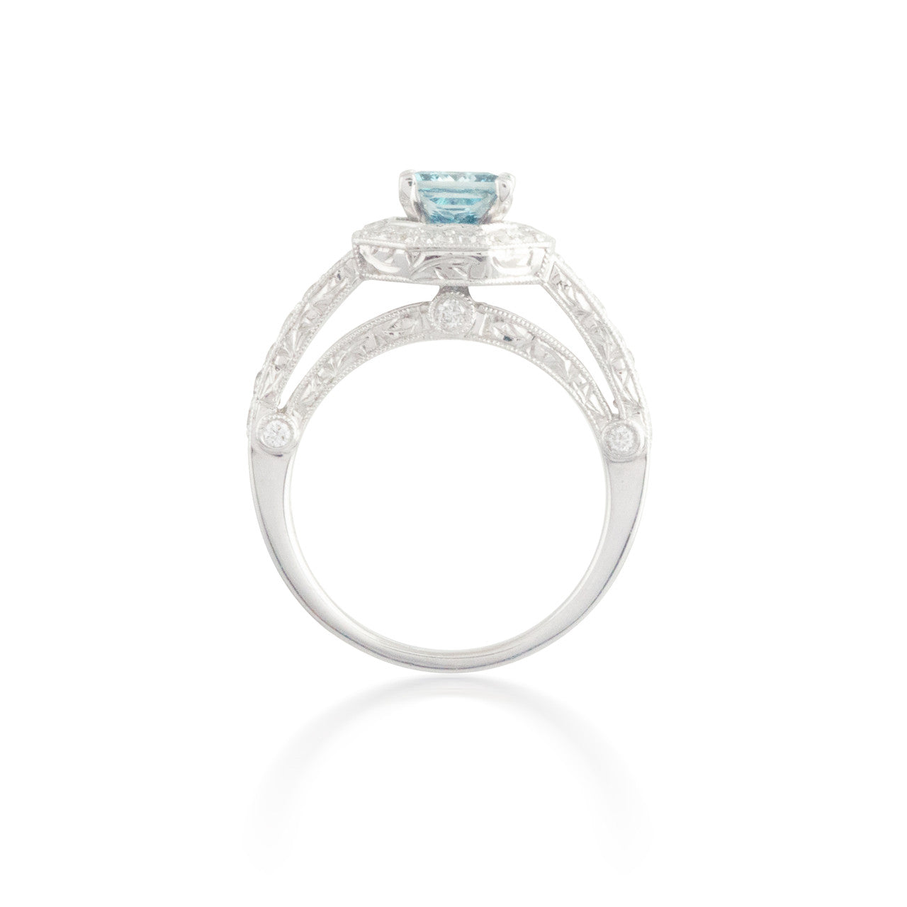 Hexagon Halo Engagement Ring with Blue Diamond