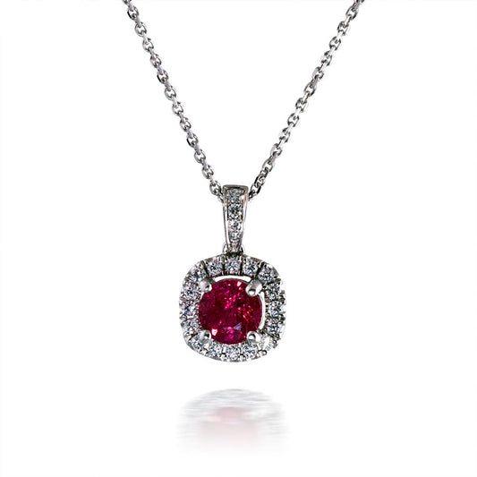 Ruby and Diamond Halo Pendant