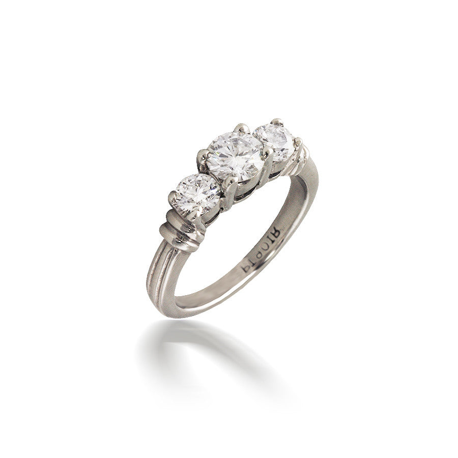 Grooved Three Stone Diamond Engagement Ring