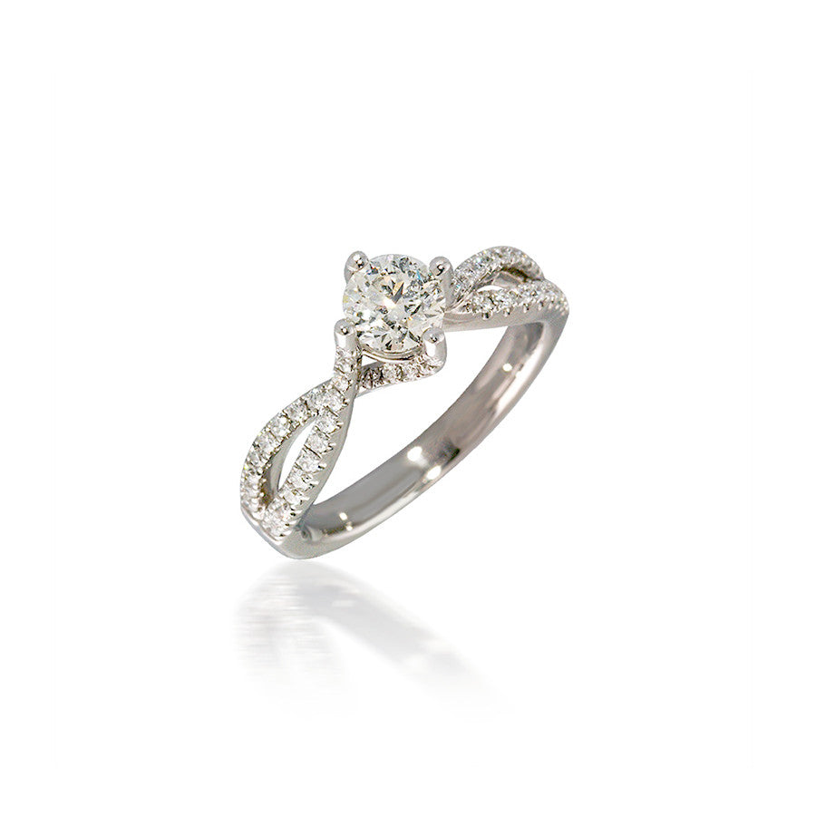 White Gold Cardinal Bypass Engagement Ring with Twisted Shank