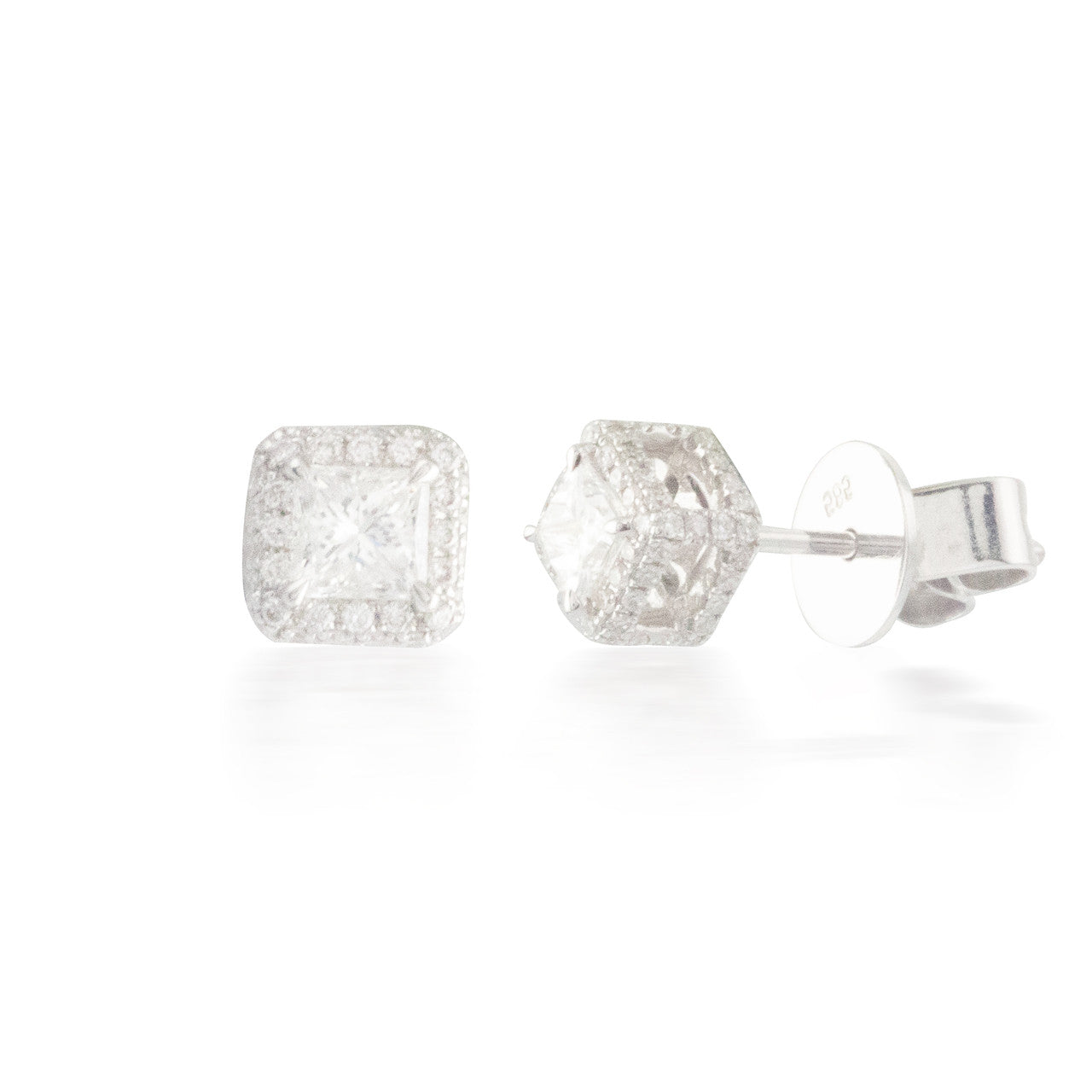 0.81ctw Princess Diamond Halo Earrings