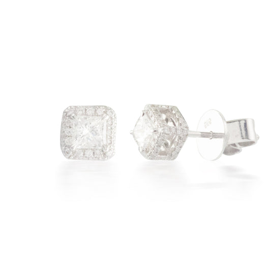 0.81ctw Princess Diamond Halo Earrings