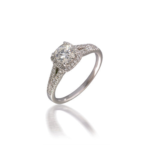 Diamond Cushion-Shaped Halo Engagement Ring with Split-Shank