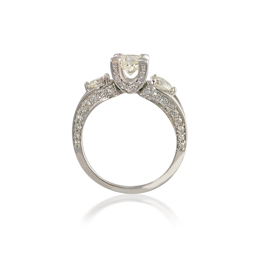 Three Stone Round Diamond Engagement Ring with Bead-Set Details