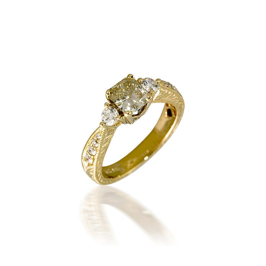 Vintage-Style Three Stone Diamond Engagement Ring