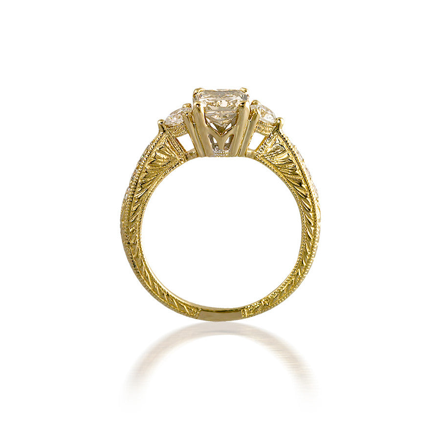 Vintage-Style Three Stone Diamond Engagement Ring