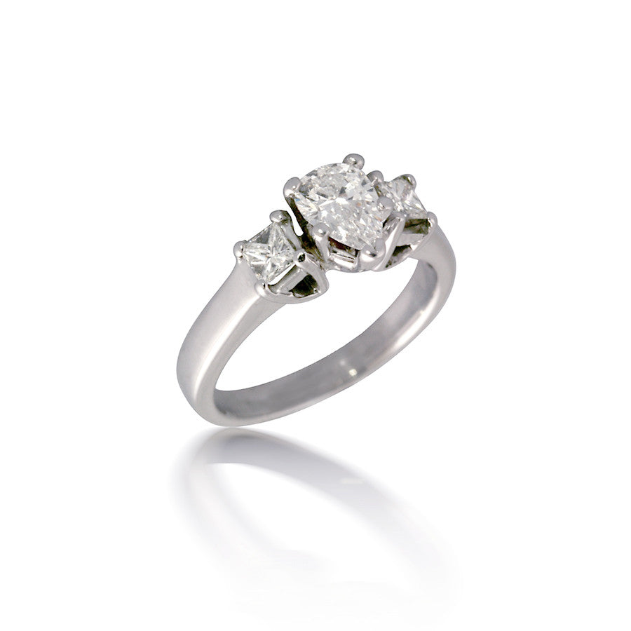 Three Stone Princess and Pear Diamond Engagement Ring