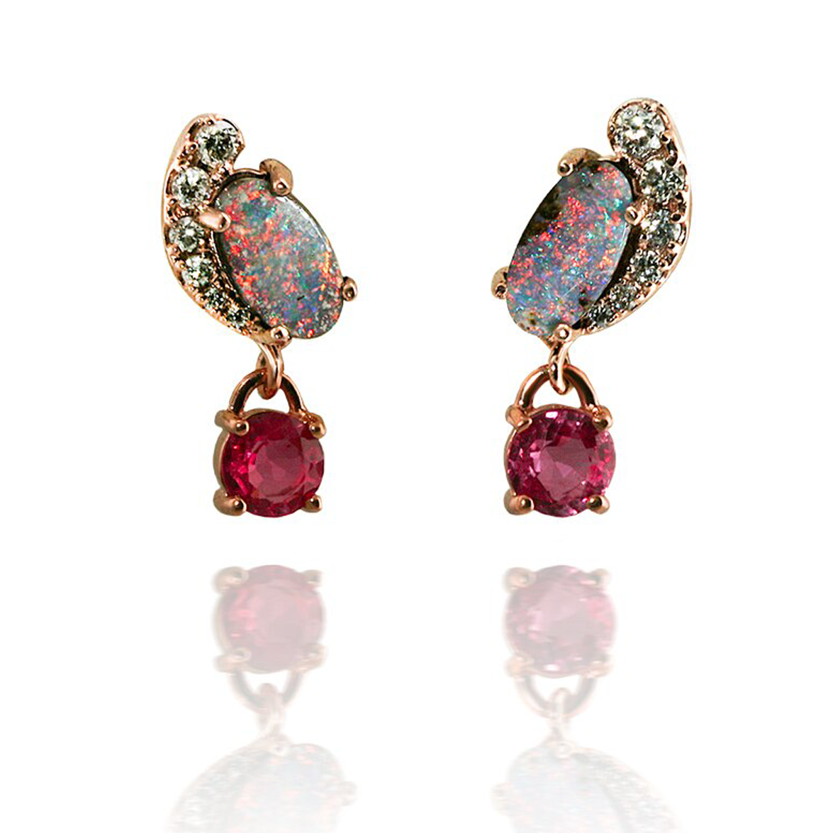 Boulder Opal and Pink Sapphire Earrings