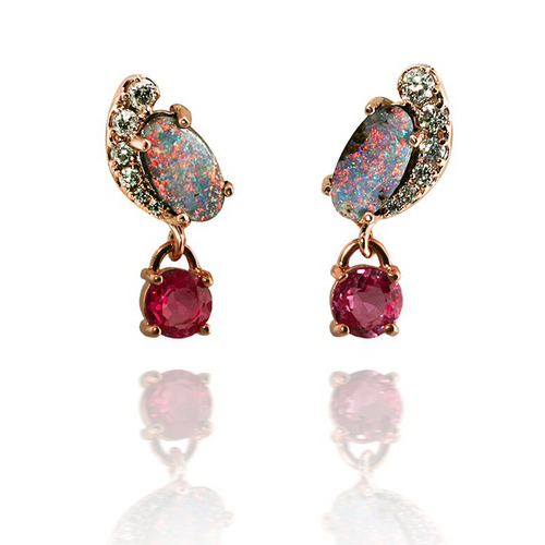 Boulder Opal and Pink Sapphire Earrings