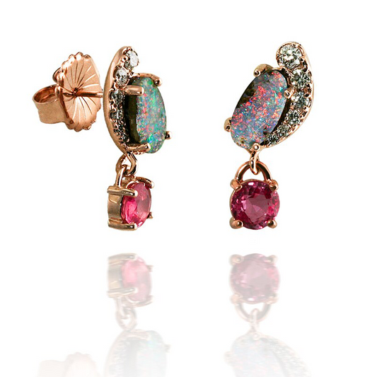 Boulder Opal and Pink Sapphire Earrings