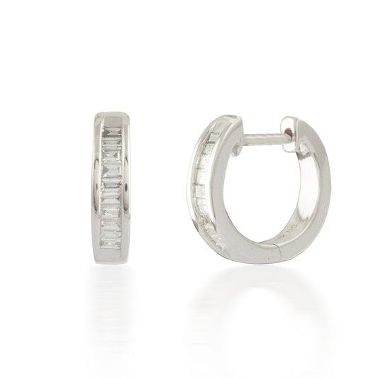 Tiny 0.25ct Channel-set Baguette Diamond Hoop Earring