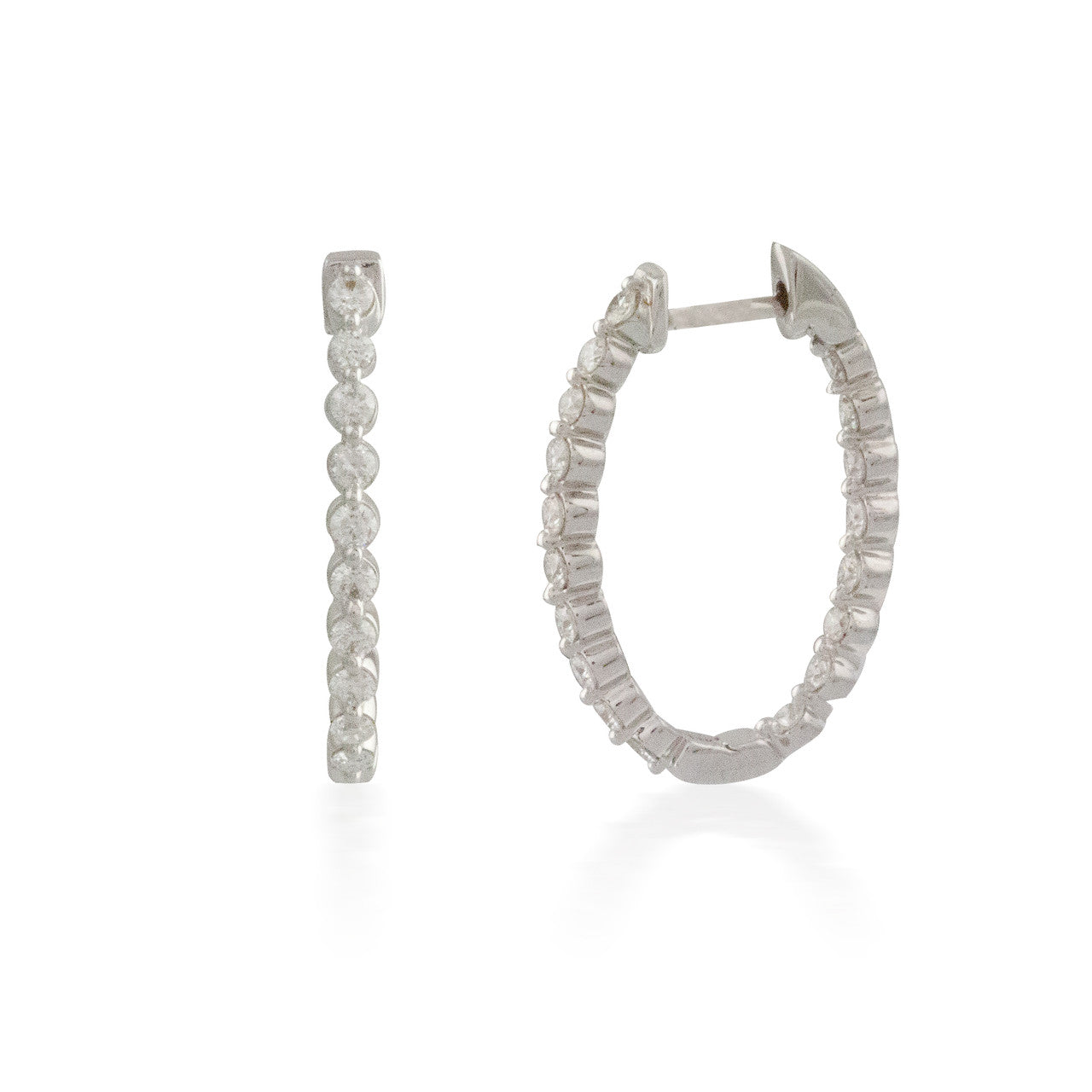 2.00ct Oval Button-back Diamond Hoop Earring