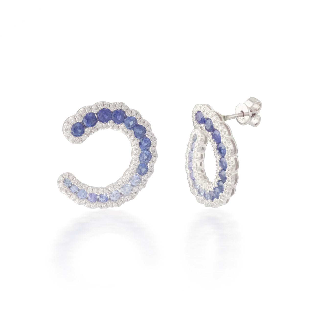 Blue Sapphire and Diamond Horseshoe Earrings