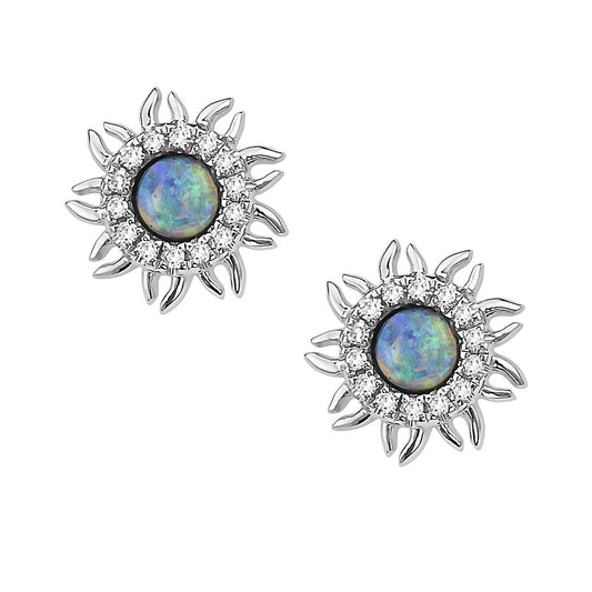 Bassali Sunburst Opal Earrings - White Gold