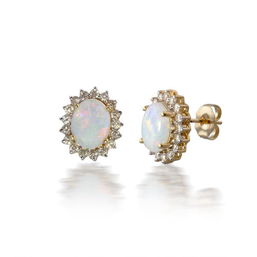 Opal Earrings with Flower Halo