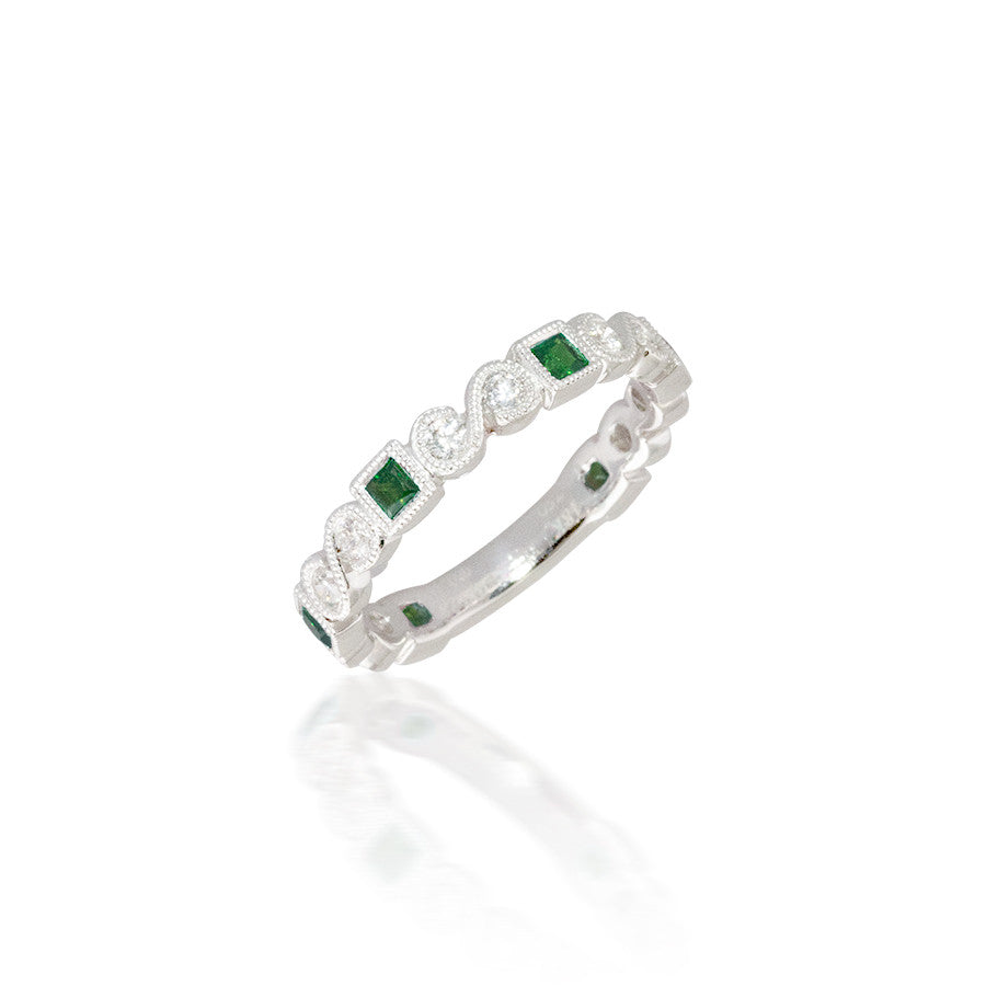 Madison L Shimmer and Shine Stackable Emerald and Diamond Ring