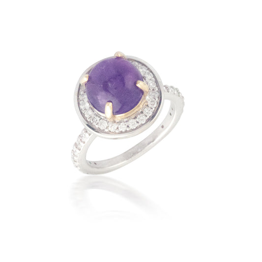 Cabochon Cut Amethyst and Diamond Ring