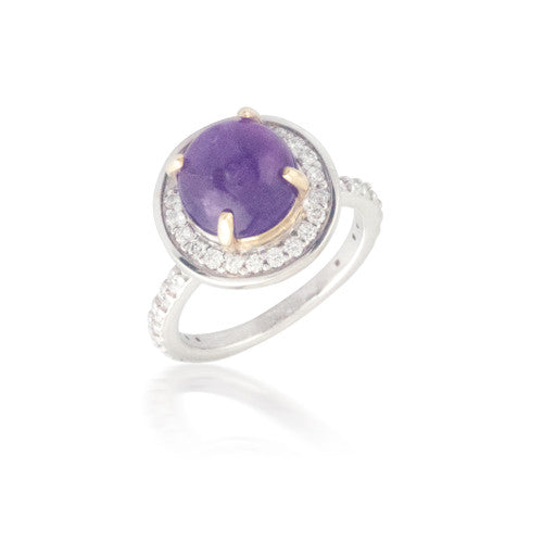 Cabochon Cut Amethyst and Diamond Ring